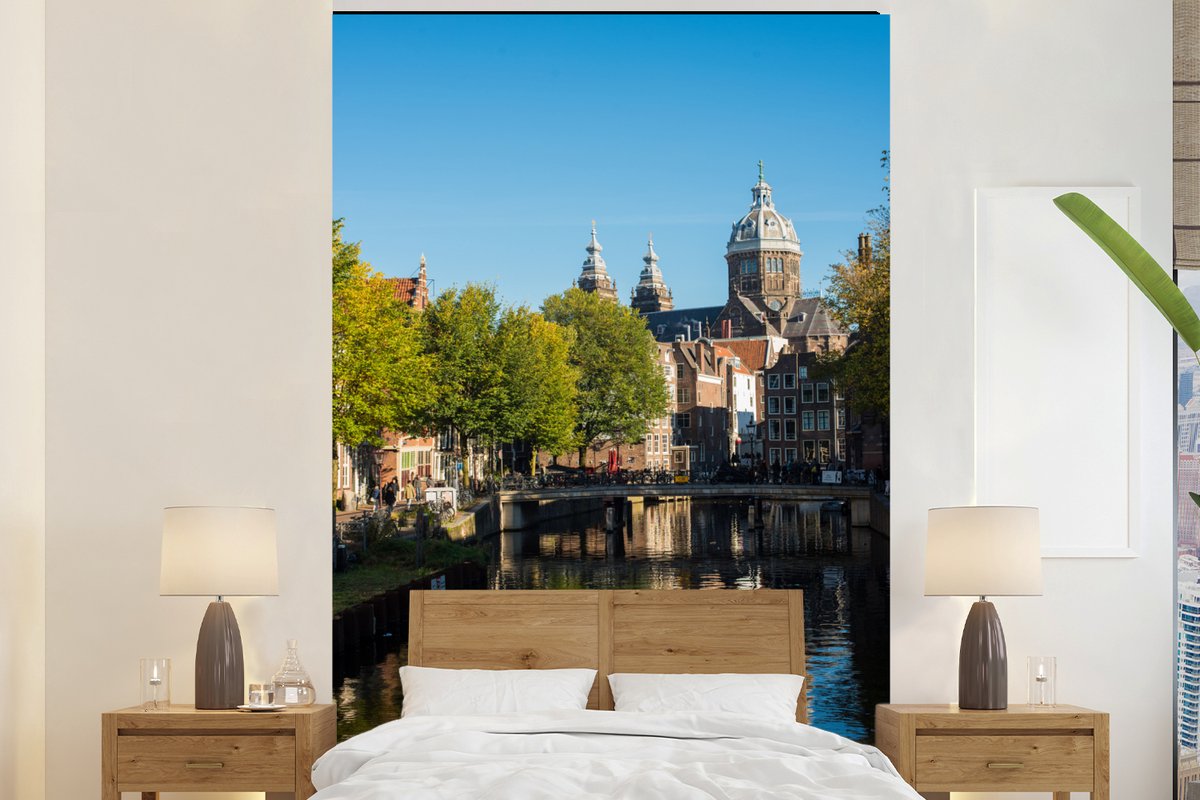 Behang - Fotobehang De tweelingtorens van het Rijksmuseum in Amsterdam - Breedte 225 cm x hoogte 350 cm