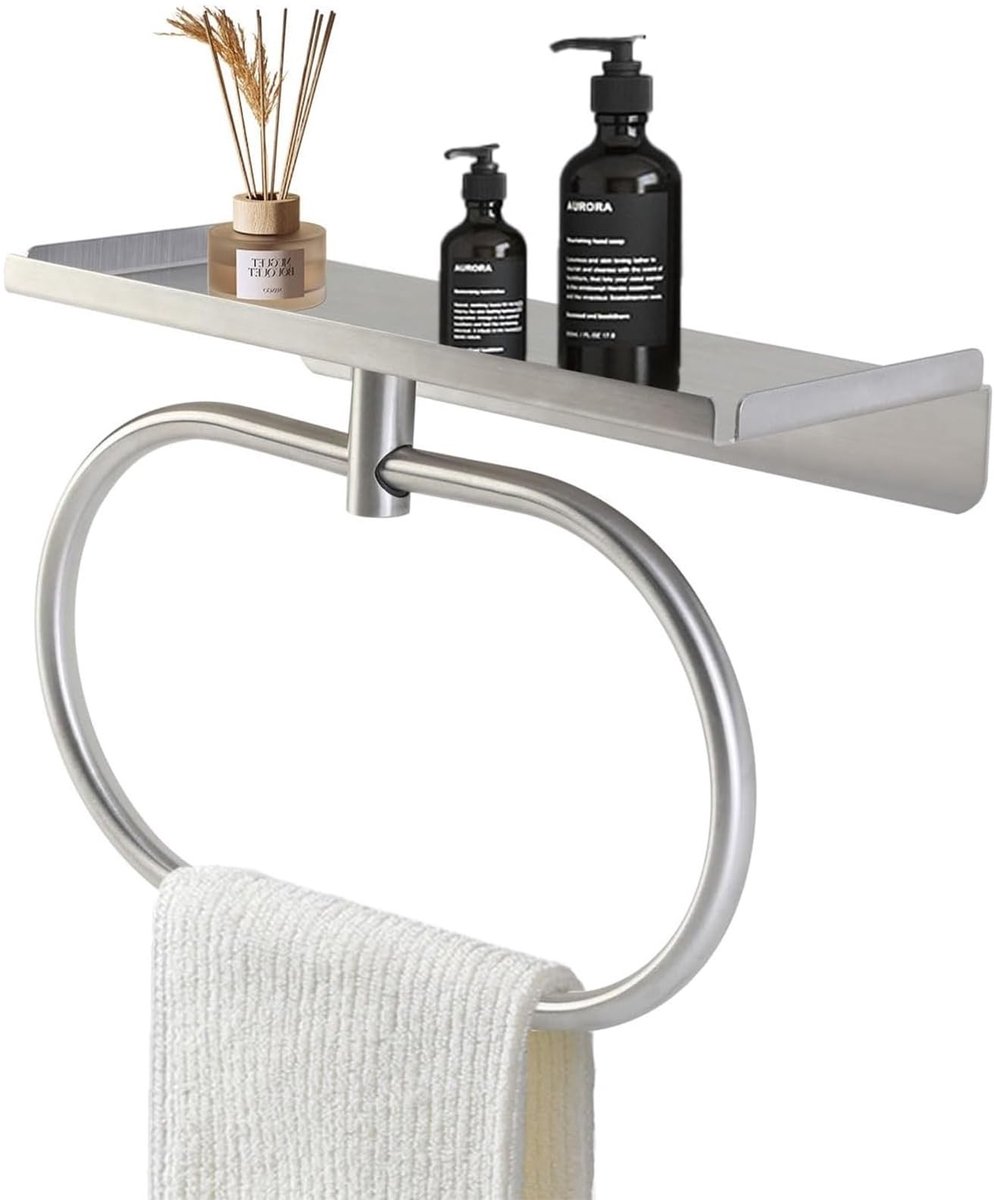 Dailygoods - Handdoekhouder, handdoekring van roestvrij staal 304, handdoekhouder voor wandmontage zonder boren, ovaal geborsteld handdoekhouder voor badkamer, keuken, woonkamer (zilver)
