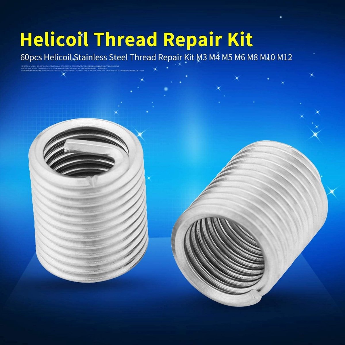 Dailygoods- Draadschroefhuls Roestvrij staal - Schroefdraadreparatieset - 60 stuks - M3/M4/M5/M6/M8/M10/M12 - Betrouwbare verbinding - Effectieve bevestigingstechnologie - Schroefhuls