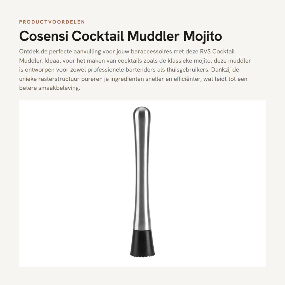 Dailygoods- Cocktail Muddler RVS 7,87 Inch - Pureestamper - Mojito Muddler - Duurzaam - Rasterstructuur - Voedingskwaliteit