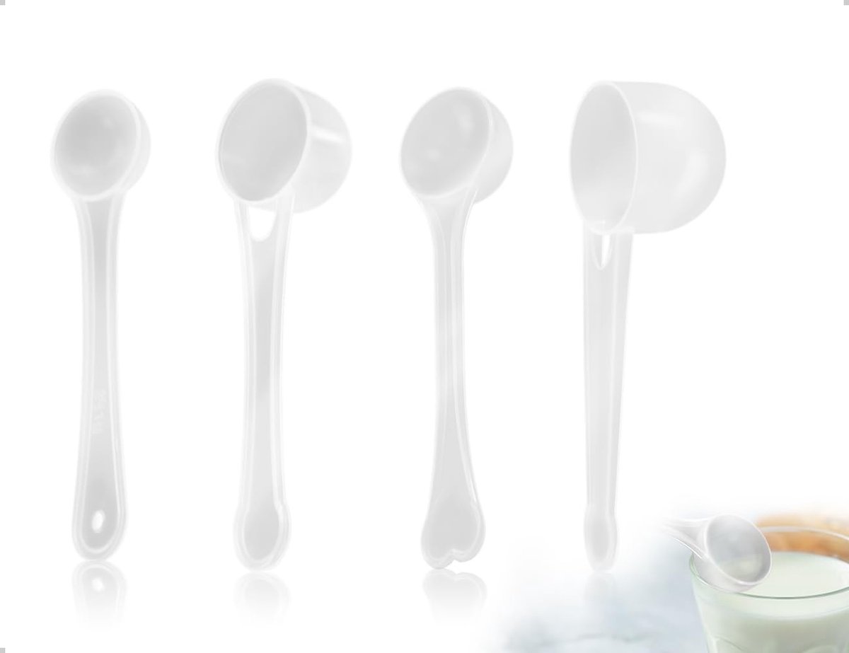 Dailygoods- Maatlepel Set 4 Stuks - Transparant - Met Schaal - Voor Koken/Bakken - 1g/3g/5g/10g - Duurzaam PP Materiaal - Maatbeker