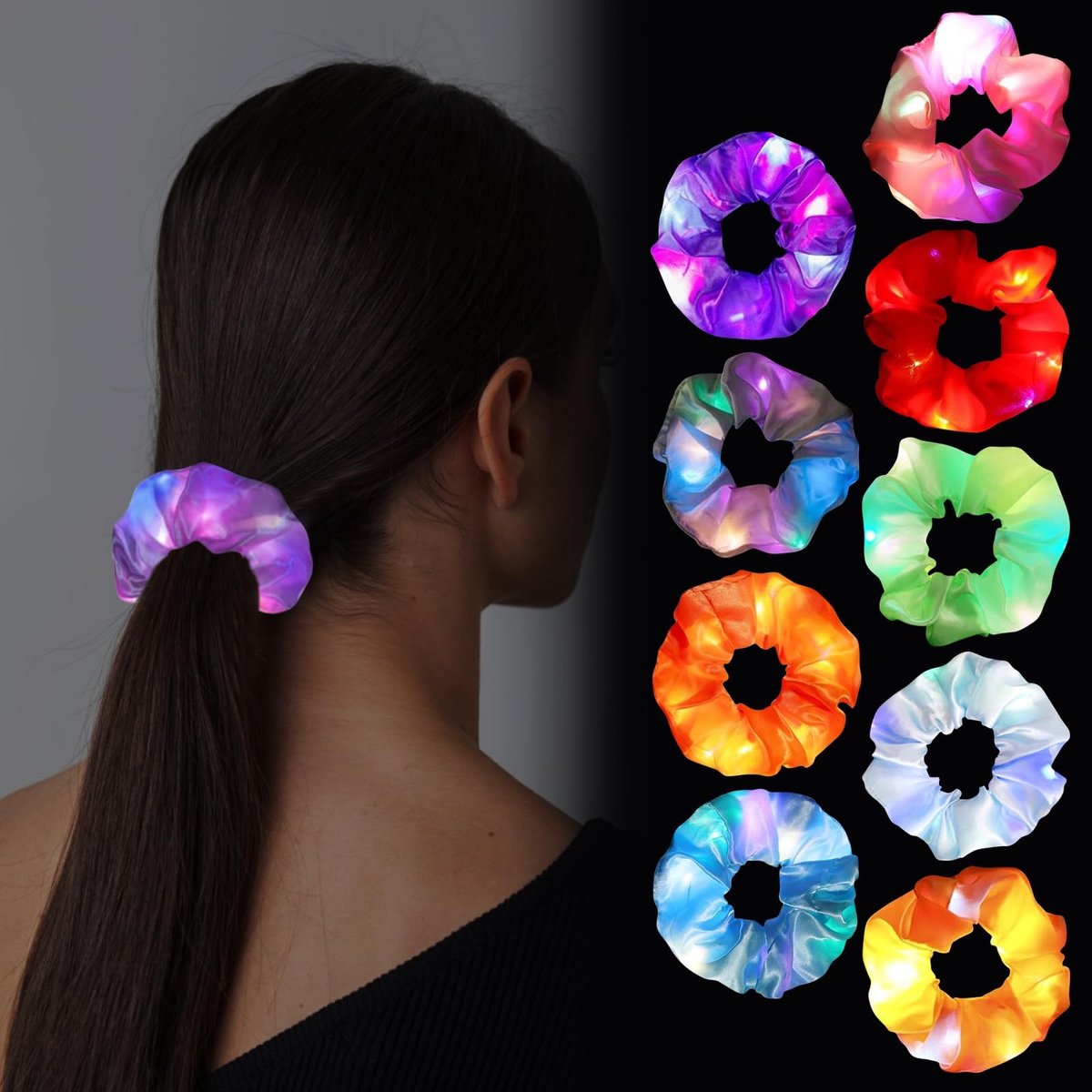 Dailygoods- Haarelastiekjes 9 stuks - Lichtgevende Haaraccessoires - LED Haarbanden - Elastisch Design - Drie Lichtmodi - Perfect voor Feesten - Haarband