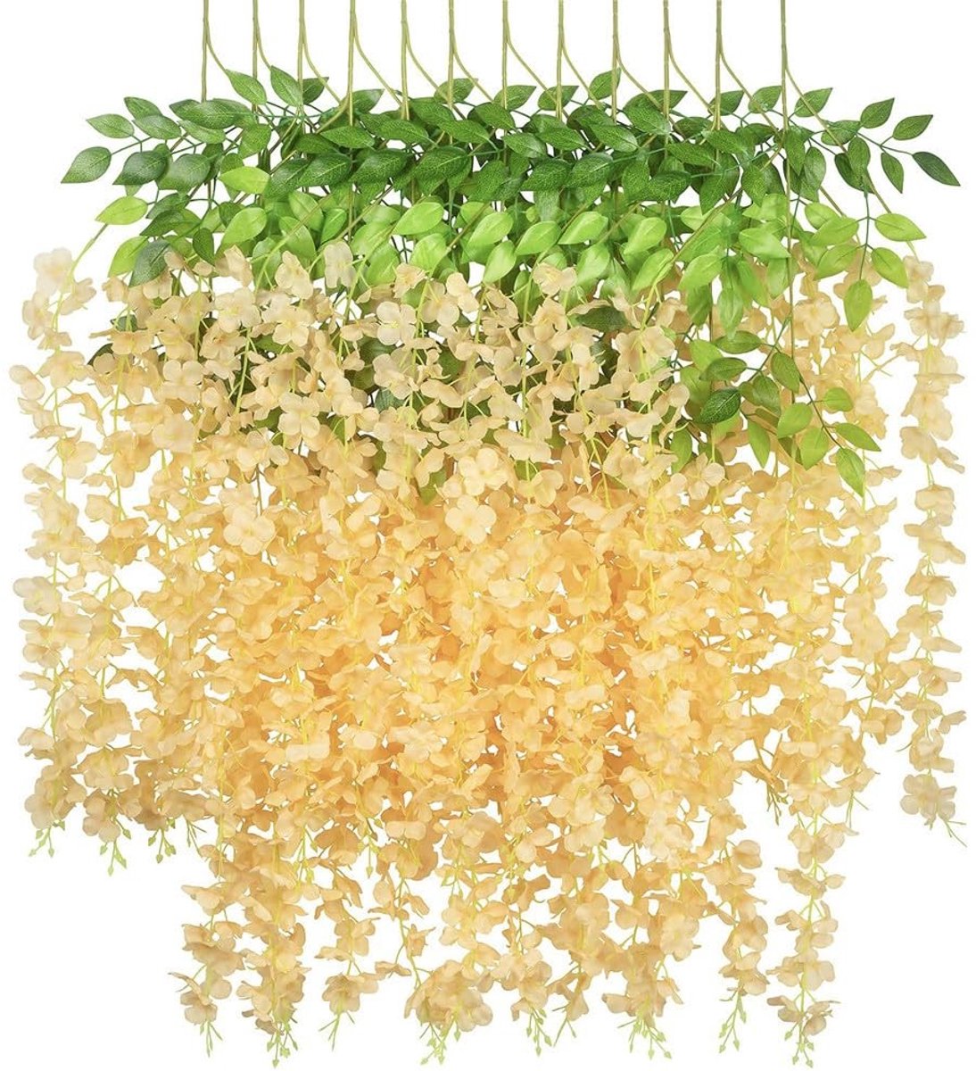 Dailygoods - NatureMan 12 stuks blauweregen hangende bloemen, kunstmatige wijnstok ratta, hangende slinger, zijden bloemen (bruiloft, feest, tuin, buitenwanddecoratie, champagne)