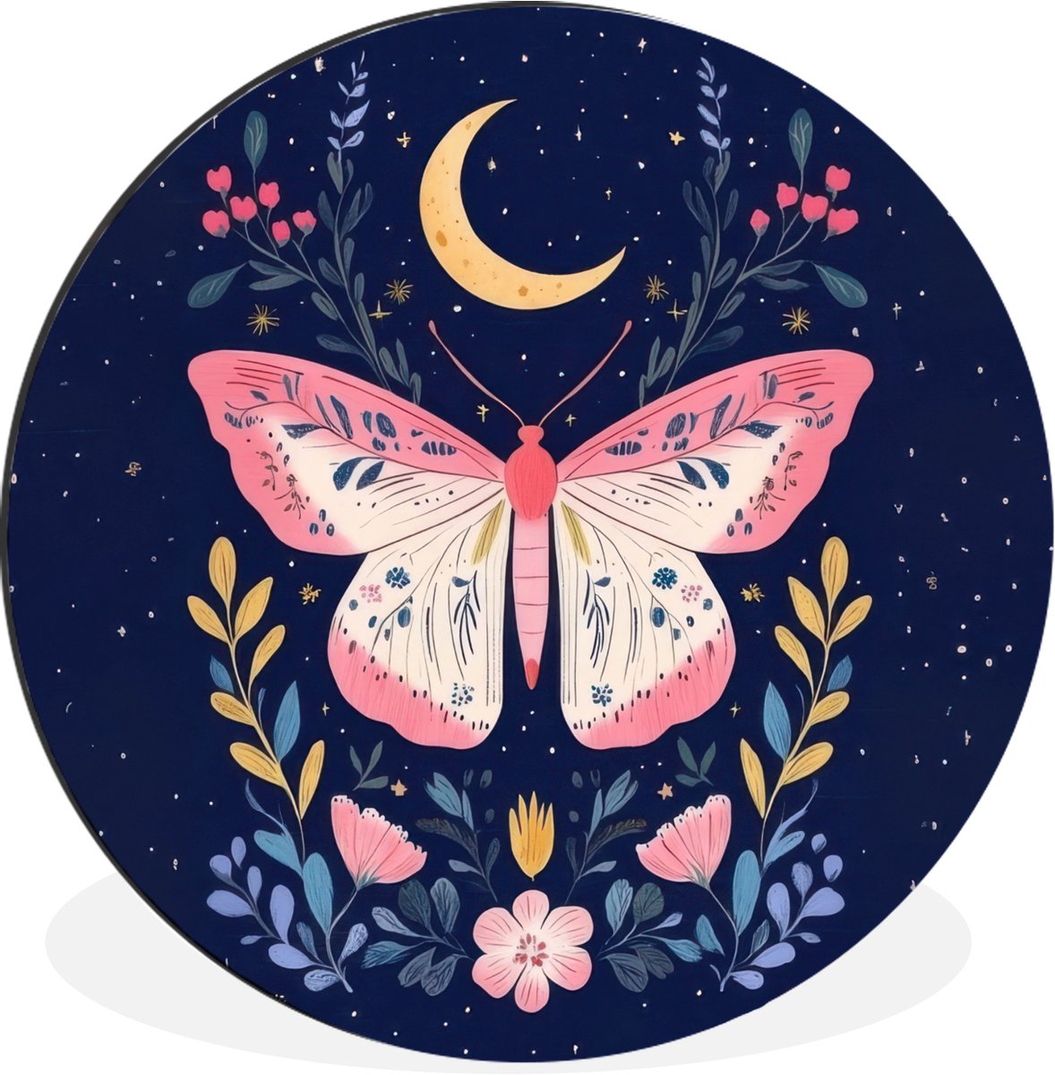 WallCircle - Wandcirkel - Muurcirkel - Vlinder - Maan - Bloemen - Sterrenhemel - Aluminium - Dibond - 90x90 cm - Binnen en Buiten