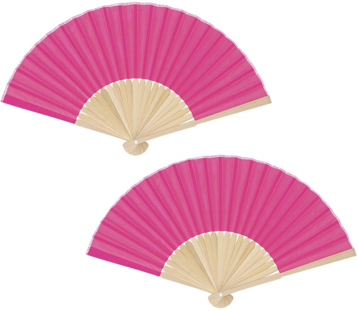 Bellatio Design Spaanse handwaaier - 2x - roze - bamboe/papier - 38 x 21 cm - spaanse waaier - festival waaier