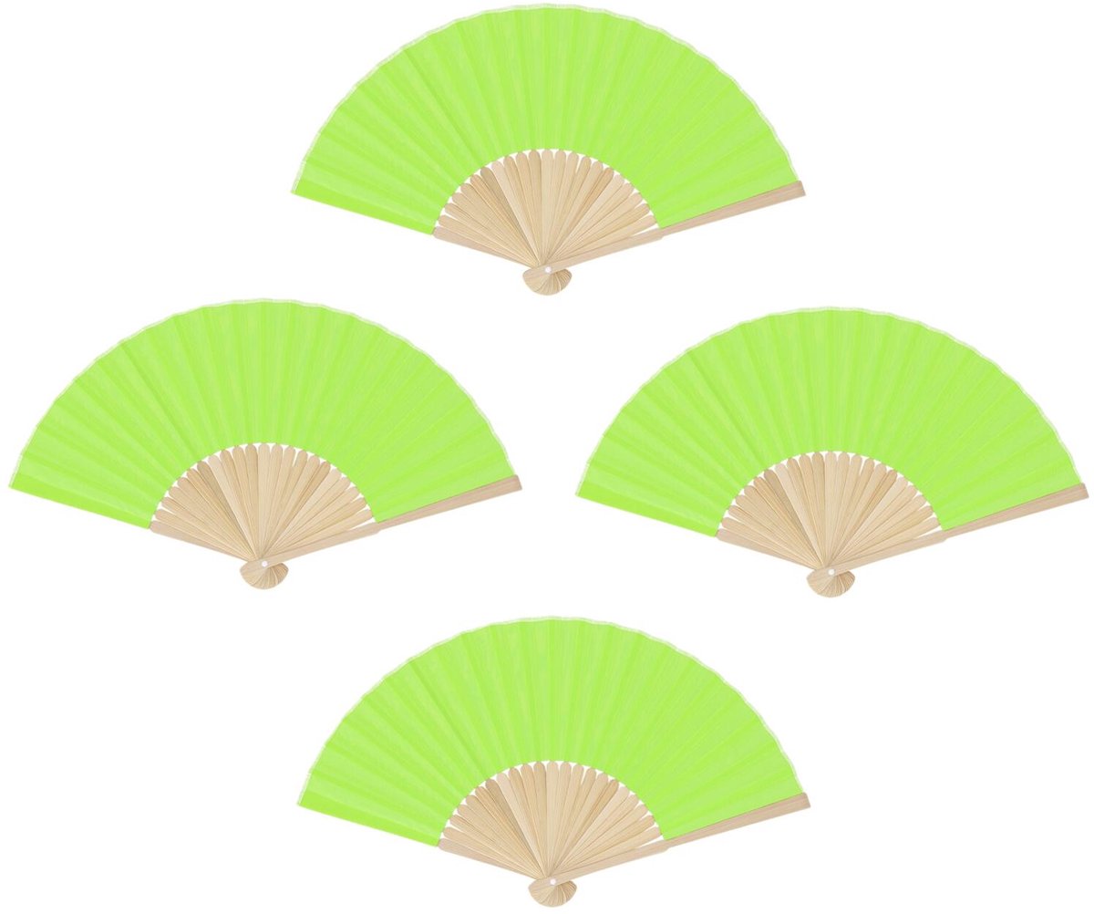 Bellatio Design Spaanse handwaaier - 4x - limegroen - bamboe/papier - 38 x 21 cm - spaanse waaier - festival waaier