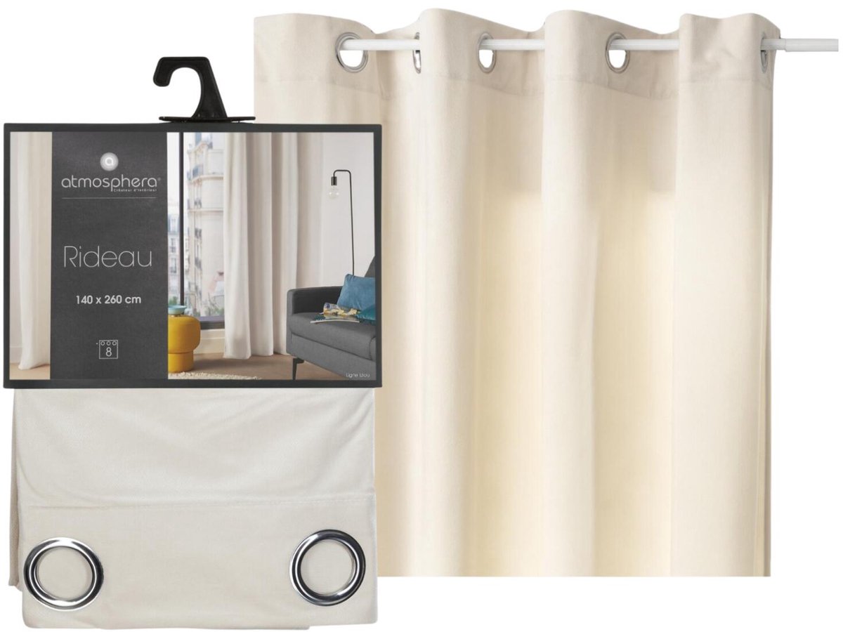 Atmosphera gordijn lilou - 2x - L260 x B140 cm - ivoor wit - polyester - met ringen