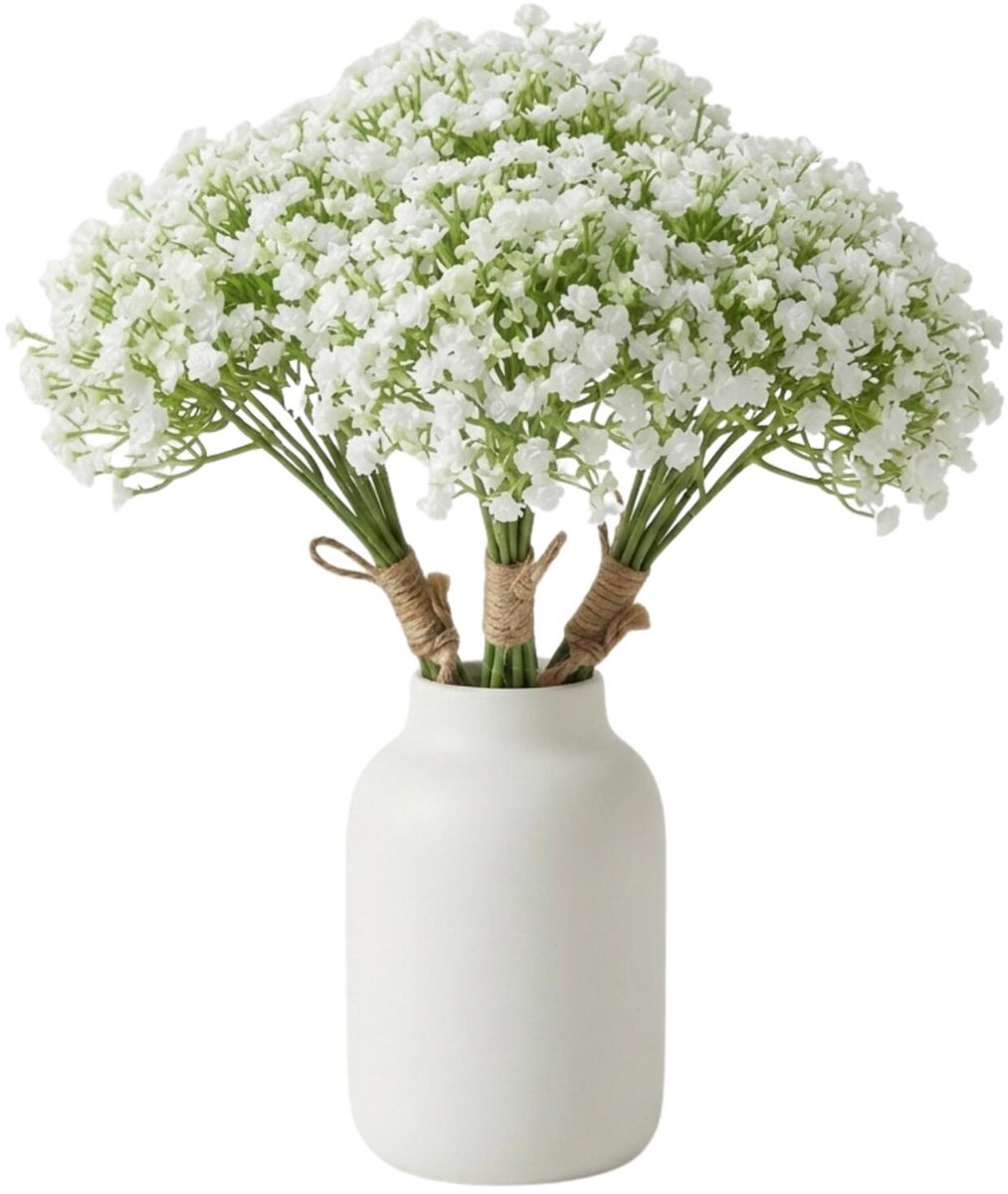 Bellatio Design Kunstbloemen boeket Gipskruid - 3x - 33 cm - wit - kunst zijdebloemen - Gypsophila