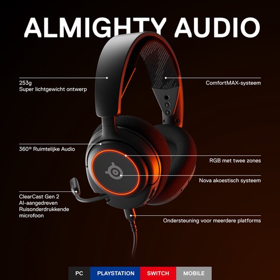 SteelSeries Arctis Nova 3 - Bedrade USB Gaming Headset - RGB Verlichting - PC, PlayStation, Switch - Zwart