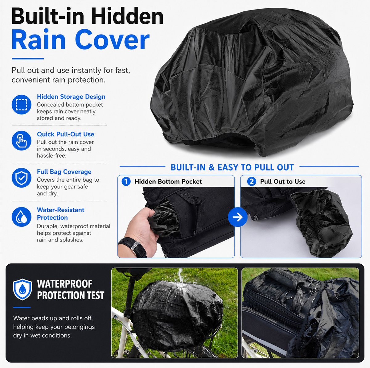 Waterdichte Fietstas Achterop Fiets – 27L Uitbreidbare Bagagedragertas – Touring Fietstas voor Lange Afstand – Met Regenhoes en Reflecterende Details – Blauw – 1 Stuk — cadeau in Sport & Outdoor - foto 2