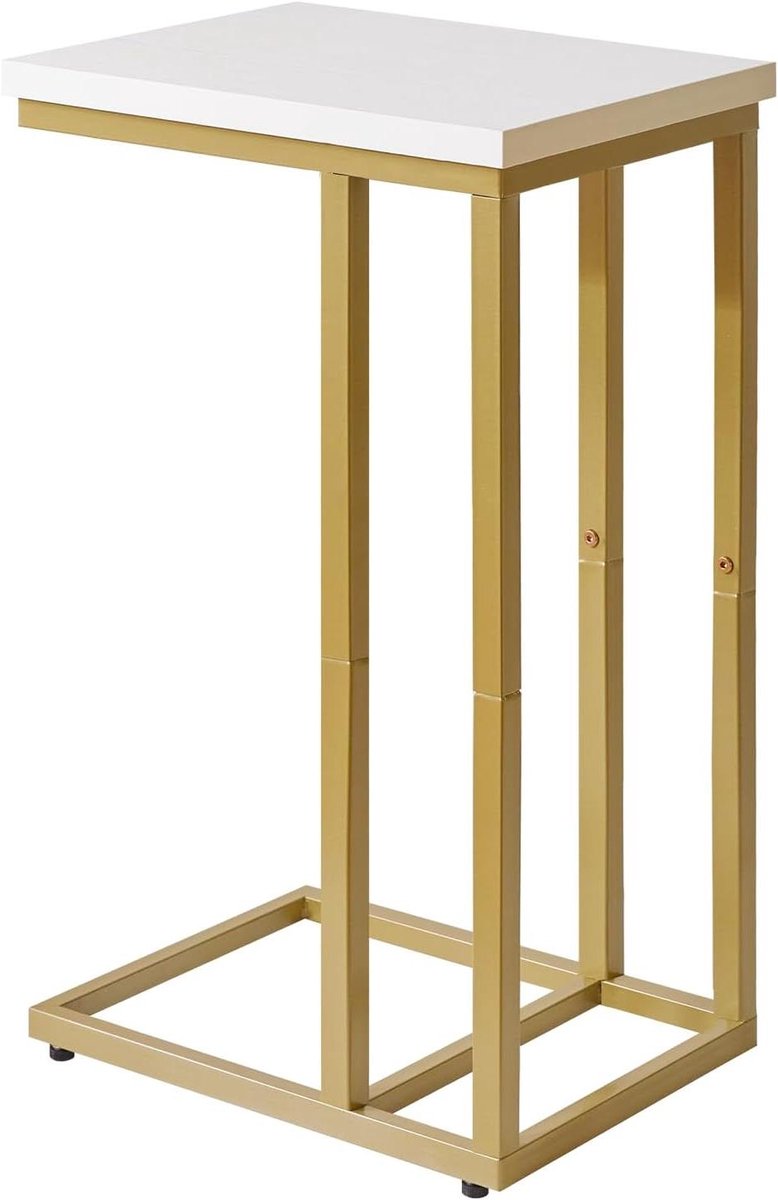 Bijzettafel C-vorm - Sidetable Bank - Woonkamer Organisatie - Verstelbare Voetjes - 40 x 30 x 63 cm - Wit Goud