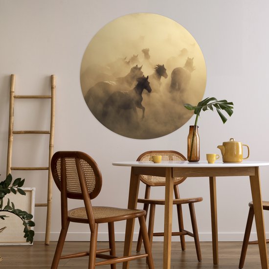 Papier peint Cercle - Paarden - Sable - Groupe - 100x100 cm XXL