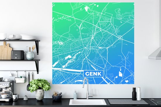 Stickers muraux - Plan de la ville - Genk - Blauw - Vert - 120x120 cm - Feuille adhésive XXL - Carte