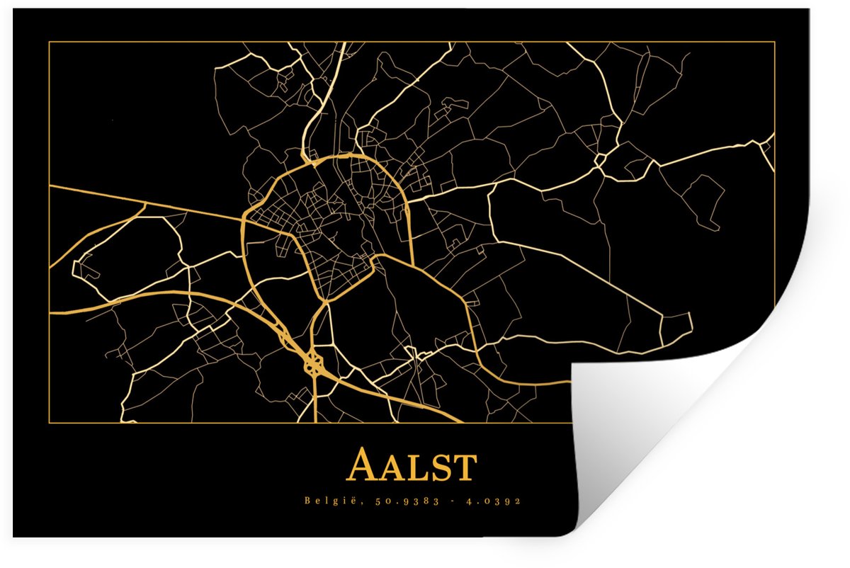 Muurstickers - Sticker Folie - Kaart - Aalst - Zwart - Goud - 120x80 cm - Plakfolie - Muur