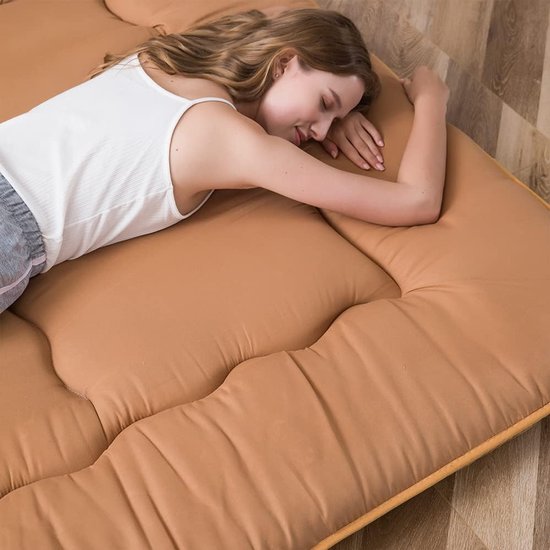 Vouwmatras Futon - Vloerbed Gastenmatras - Comfortabel Slapen - Memory Foam Tussenlaag - 150 x 200 cm - Lichtbruin — afbeelding 4