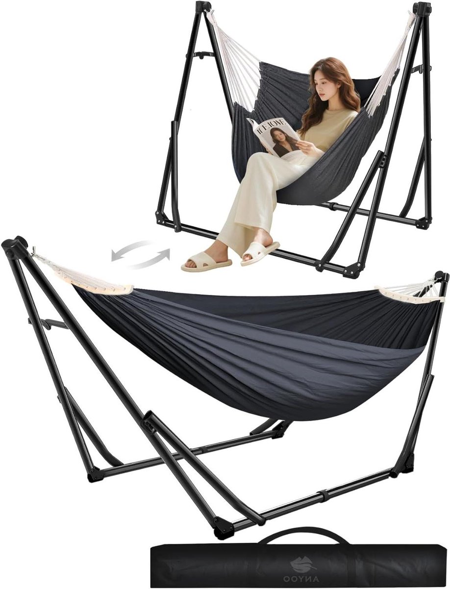 Hangmat en hangstoel frame - Standaard Onderstel - Ontspannen Buiten - Dubbel Gebruik - 180 x 130 cm - Zwart