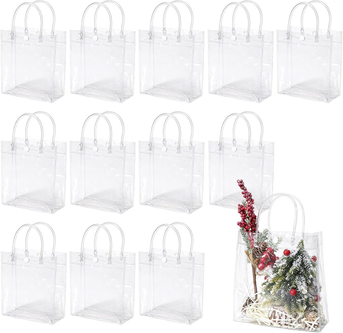 12 stuks - Cadeautasjes - 20*20*8 cm - Doorzichtige plastic Cadeautassen - Cadeauzakjes - Snoepzakjes - Doorzichtige draagtassen - Herbruikbare Boodschappentassen - met handvatten - PVC - voor cadeaus, bruiloften, winkels, boetieks, en verjaardagen