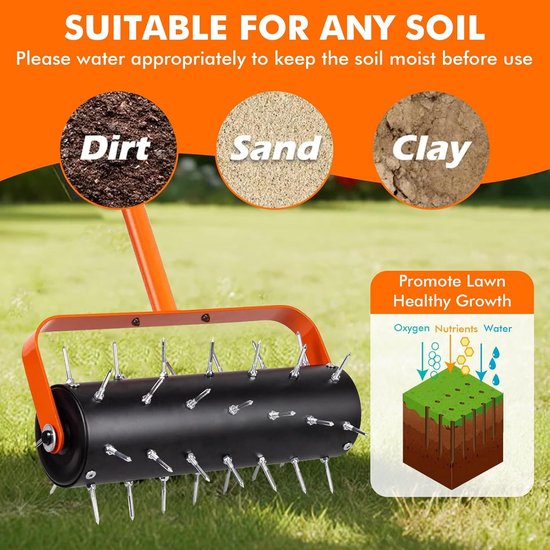 Handmatige Grasbeluchter met 42 Spikes en Spatbescherming, Ideaal voor Tuin, Gazon en Patio, 180 x 38 cm — afbeelding 3