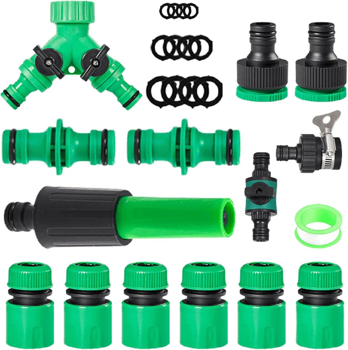 15 stuks slangconnectorset, 1/2 inch slangkoppeling, plastic snelaansluiting, 1/2 inch slangaansluiting, waterkraanadapter, waterkraan, tuinslang voor het verbinden van tuingereedschap