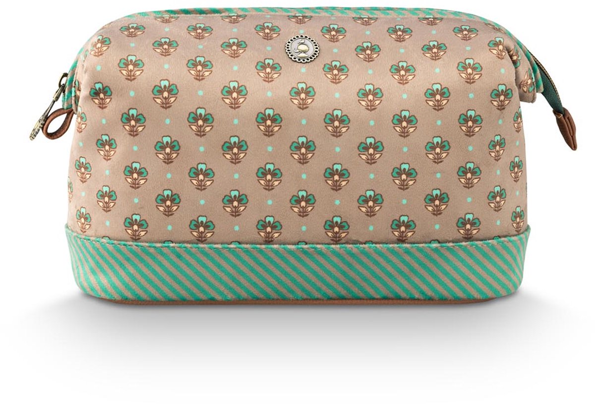 Pip Studio - Make-up Tas - Cooper Large Jaipur Flower - Khaki-Groen - 26x12x18cm