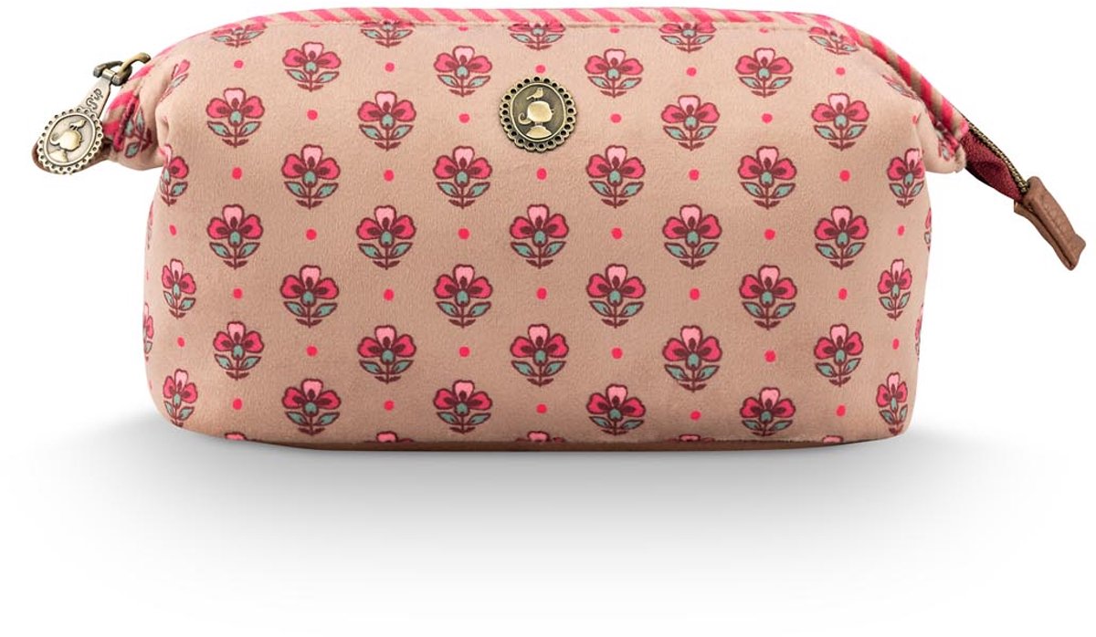 Pip Studio - Make-up Tas - Cooper Small Jaipur Flower - Zand-Roze - 19x8,5x12cm