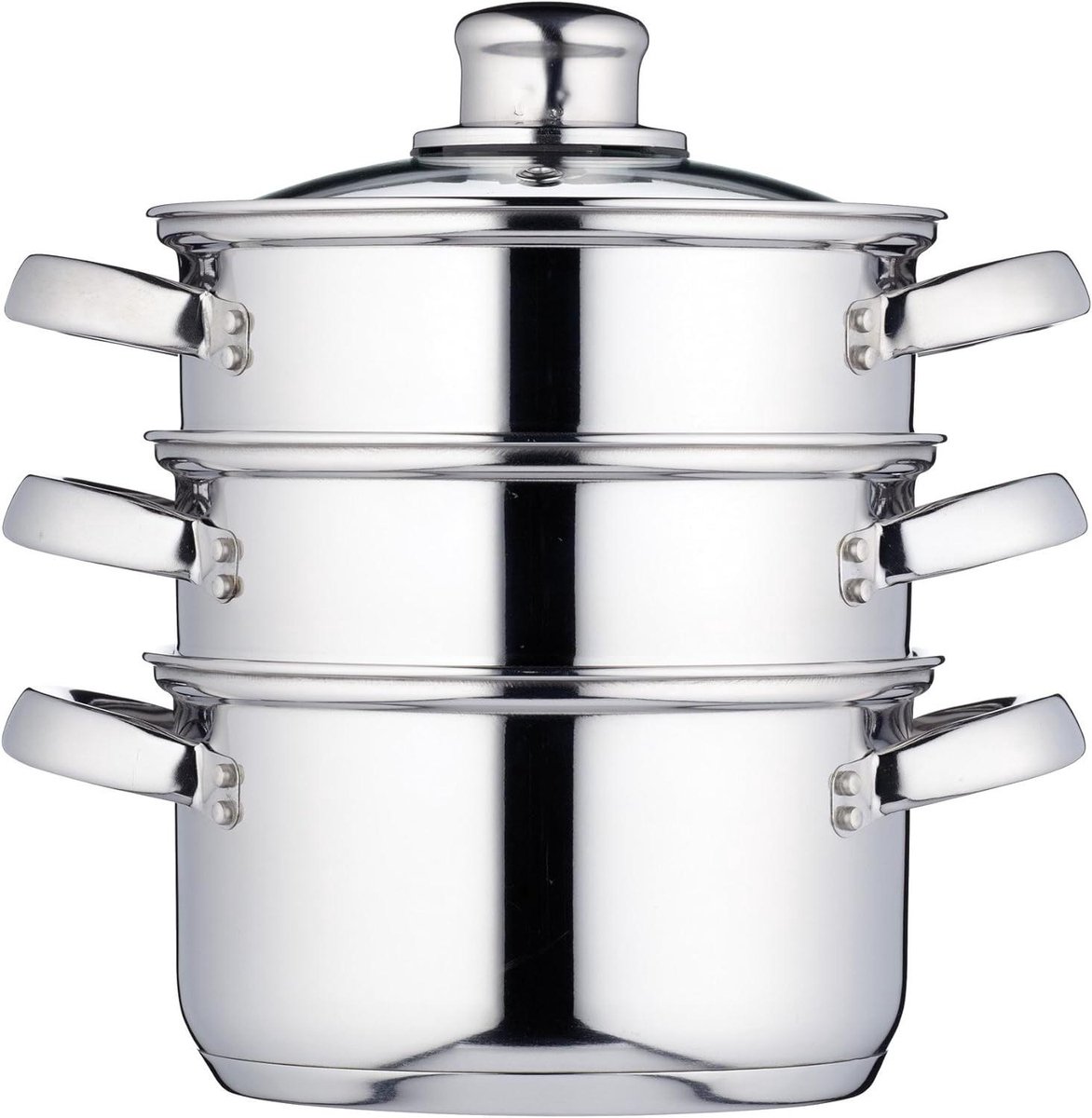 Stoompan met 3 Lagen - Stoomkoker Groente Pan - Gezond Koken - Roestvrij Staal - 22 cm - Zilver
