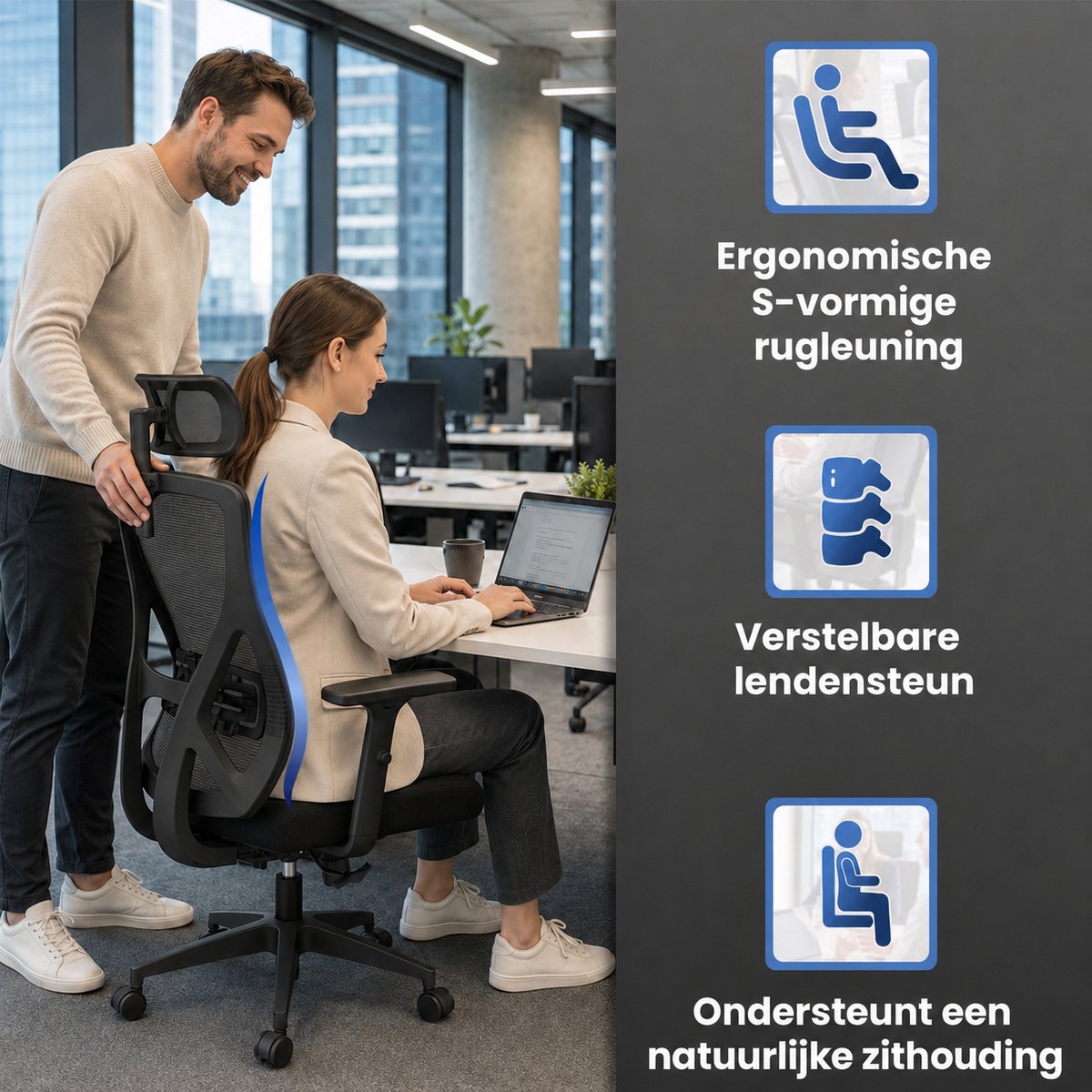 Durrafy Ergonomische Bureaustoel - Bureaustoel - Office - afbeelding 3