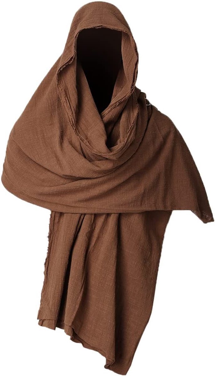 sjaal, hoed, sjerp, mantelkap met capuchon, middeleeuws tovenaarskostuum, omslagdoek, mantel met broche pin, Bruin, 230cm X 130cm