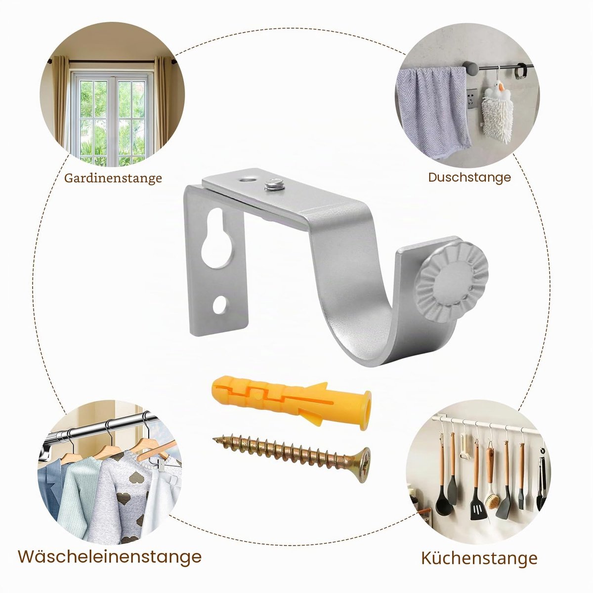 Gordijnroede beugels zwaar belastbaar, verstelbare gordijnbeugels voor stangen, gordijnroedehouder met schroeven, roestbestendige wandstang voor slaapkamer, kantoor, badkamers, zilver