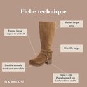 Bruine suède laars met gespen, 2XL brede kuit, brede voet H, uitneembare zool en 6 cm hak.