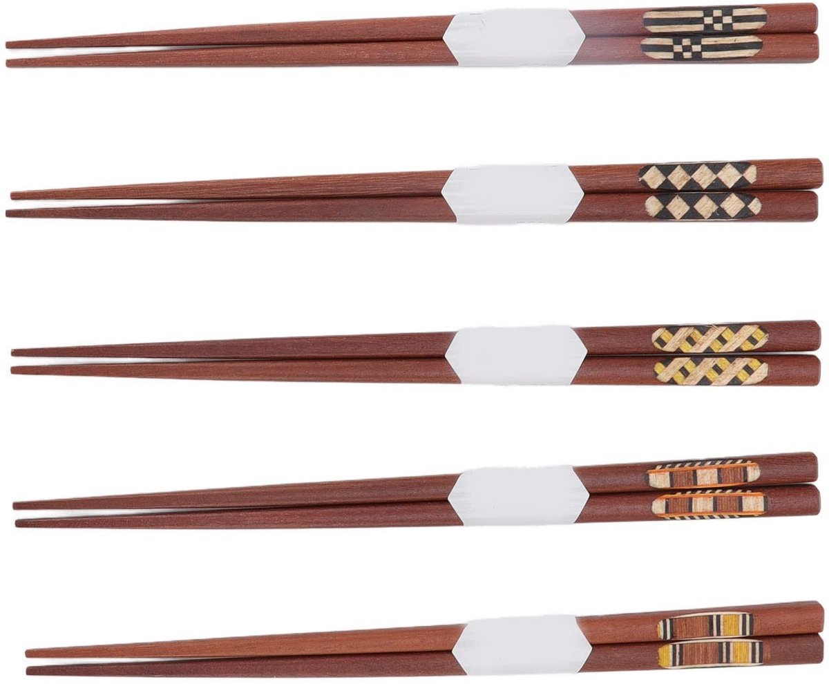 Dailygoods- Eetstokjes Herbruikbaar - 5 Paar Houten Eetstokjes - Rood Sandelhout - Antislip Patroon - Duurzaam - Lichtgewicht - Chopsticks