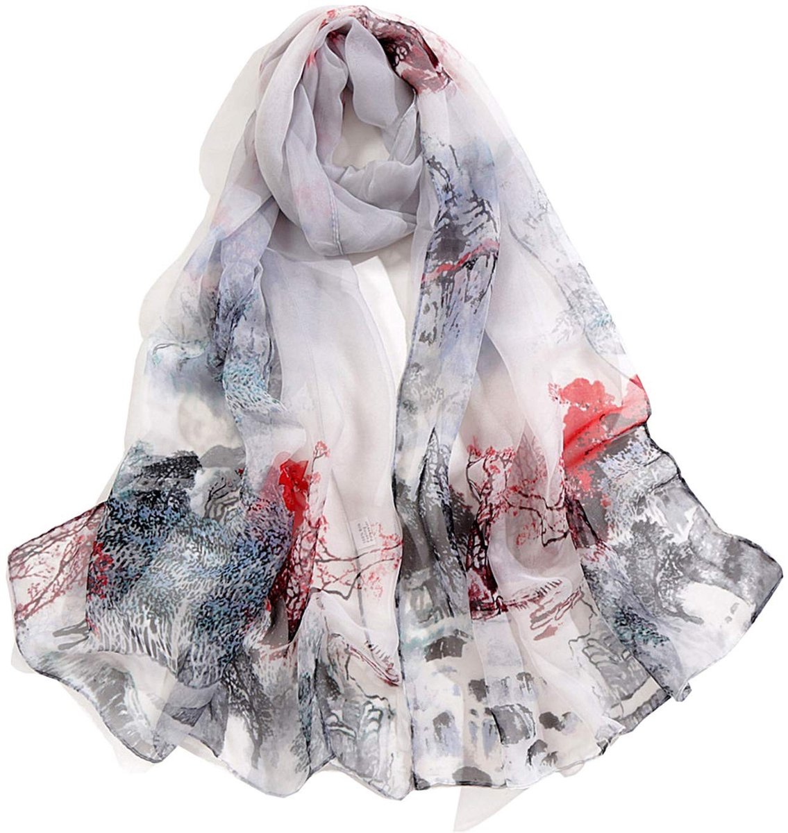 Dailygoods- Sjaal Hoge Kwaliteit - Zijde/Chiffon - Bloemenprint - 155 x 50 cm - Eén Maat - Elegant Design - Chiffonsjaal