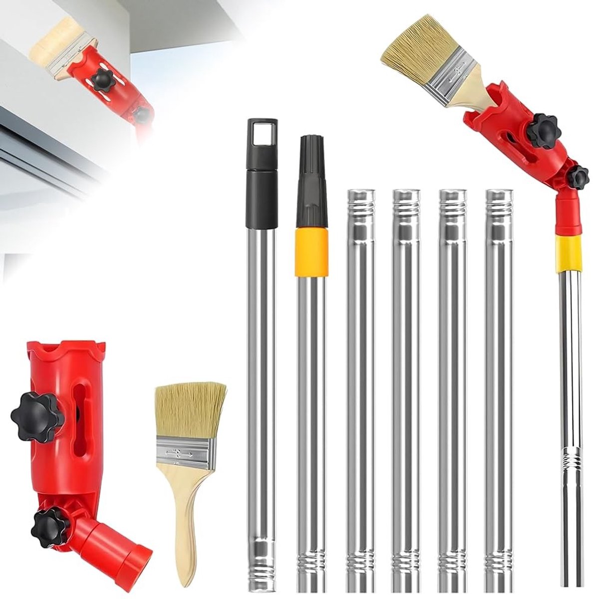 Dailygoods- Penseelverlenging 1,7 m - Telescopische Verlengstang - Flexibele Plafondborstel - Adapter voor Borstels - Roestvrij Staal - 180° Draaibaar - Verfroller