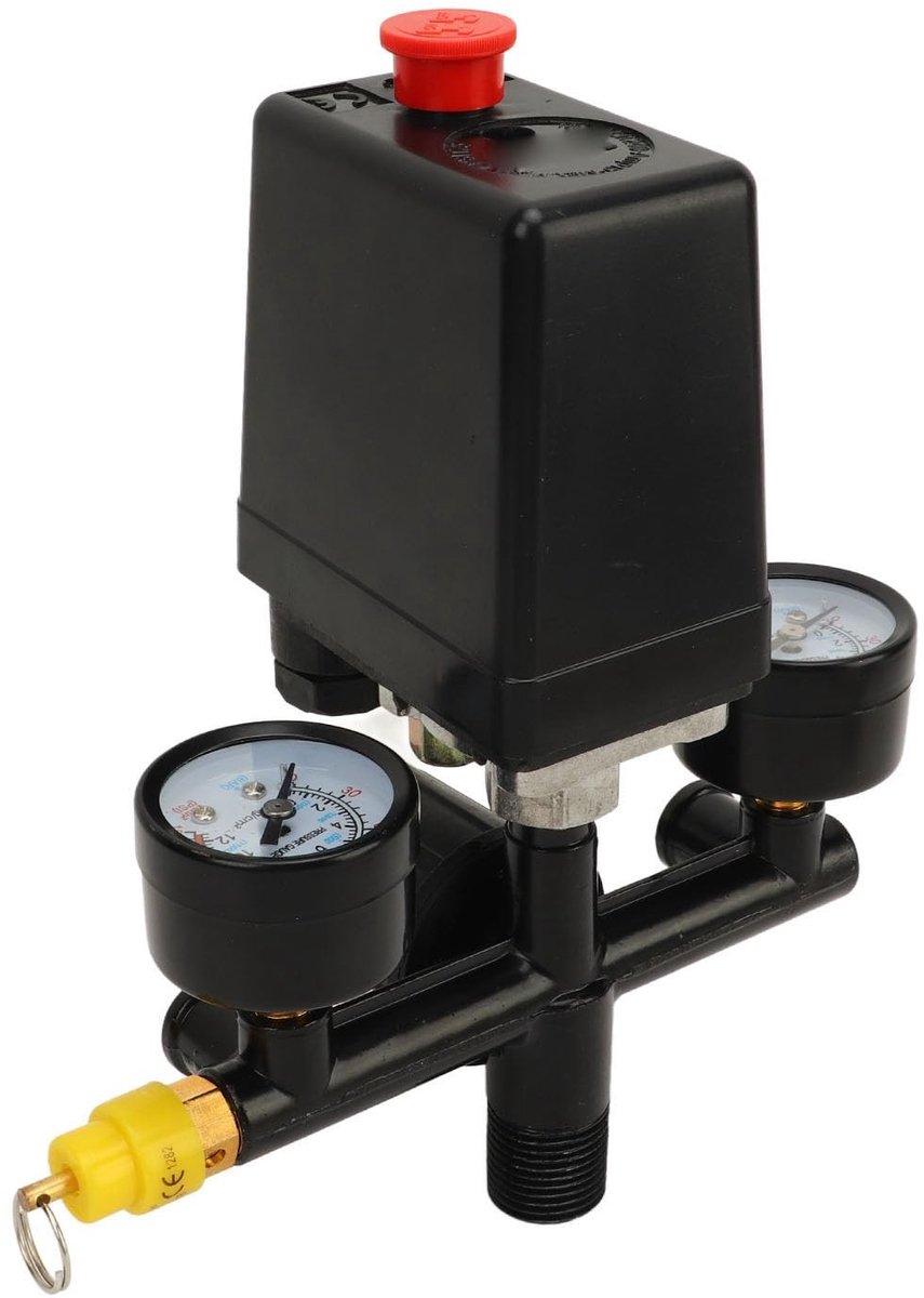 Dailygoods- Luchtdrukregelaar Automatische Drukschakelaarset - Drukschakelaar Compressor - Drukschakelaar 12V - Zinklegering/Roestvrij Staal - Schakelaardrukbereik 0~180PSI