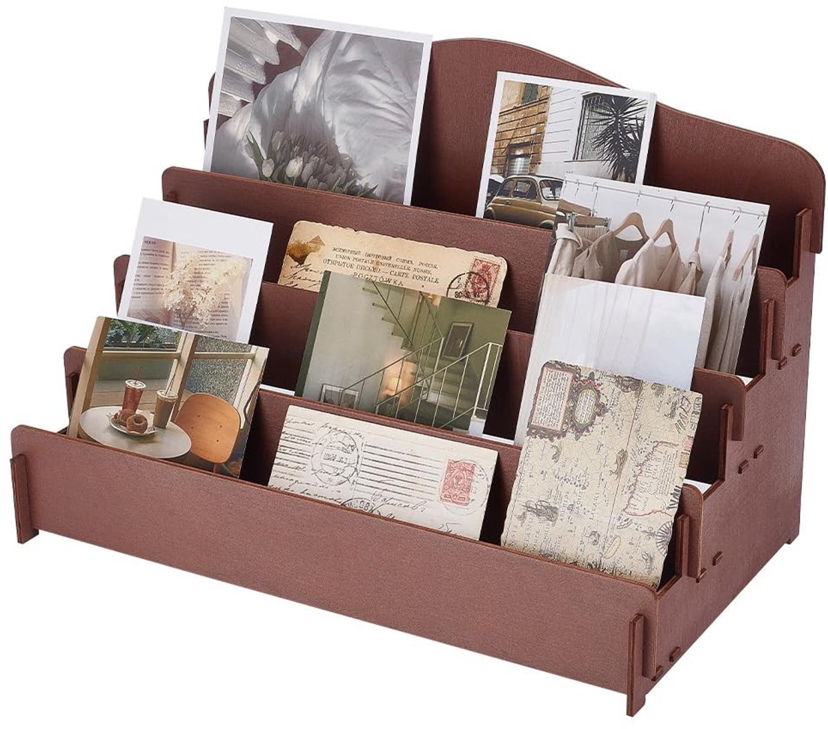 Dailygoods - Houten Wenskaart Display Rack met 4 Niveaus voor Stickers en Bladwijzers