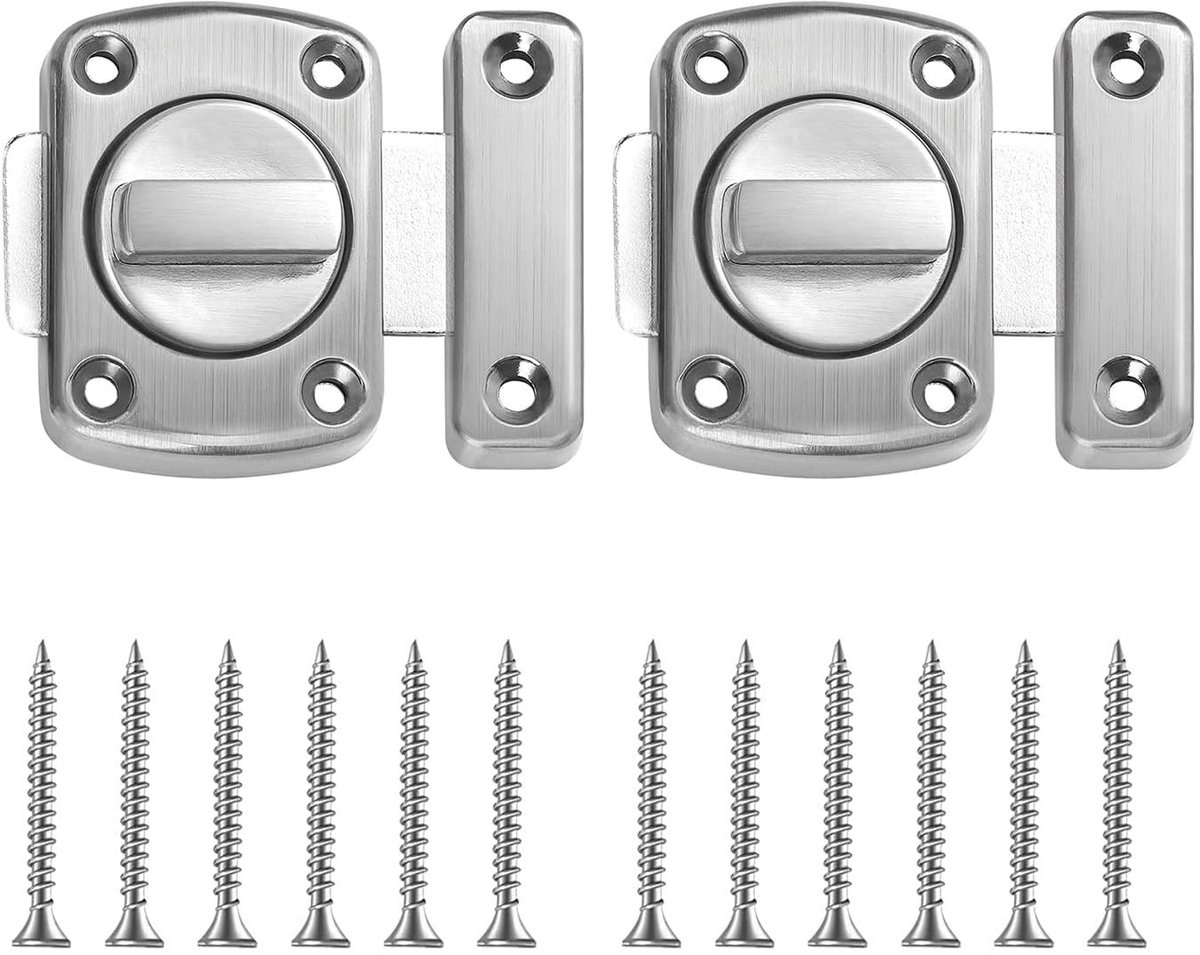 Dailygoods- Deurslot Draaibaar - 2 Stuks - Roestvrij Staal - Zinklegering Boutgrendel - Veiligheidsschuiver - Eenvoudige Montage - Deurgrendel