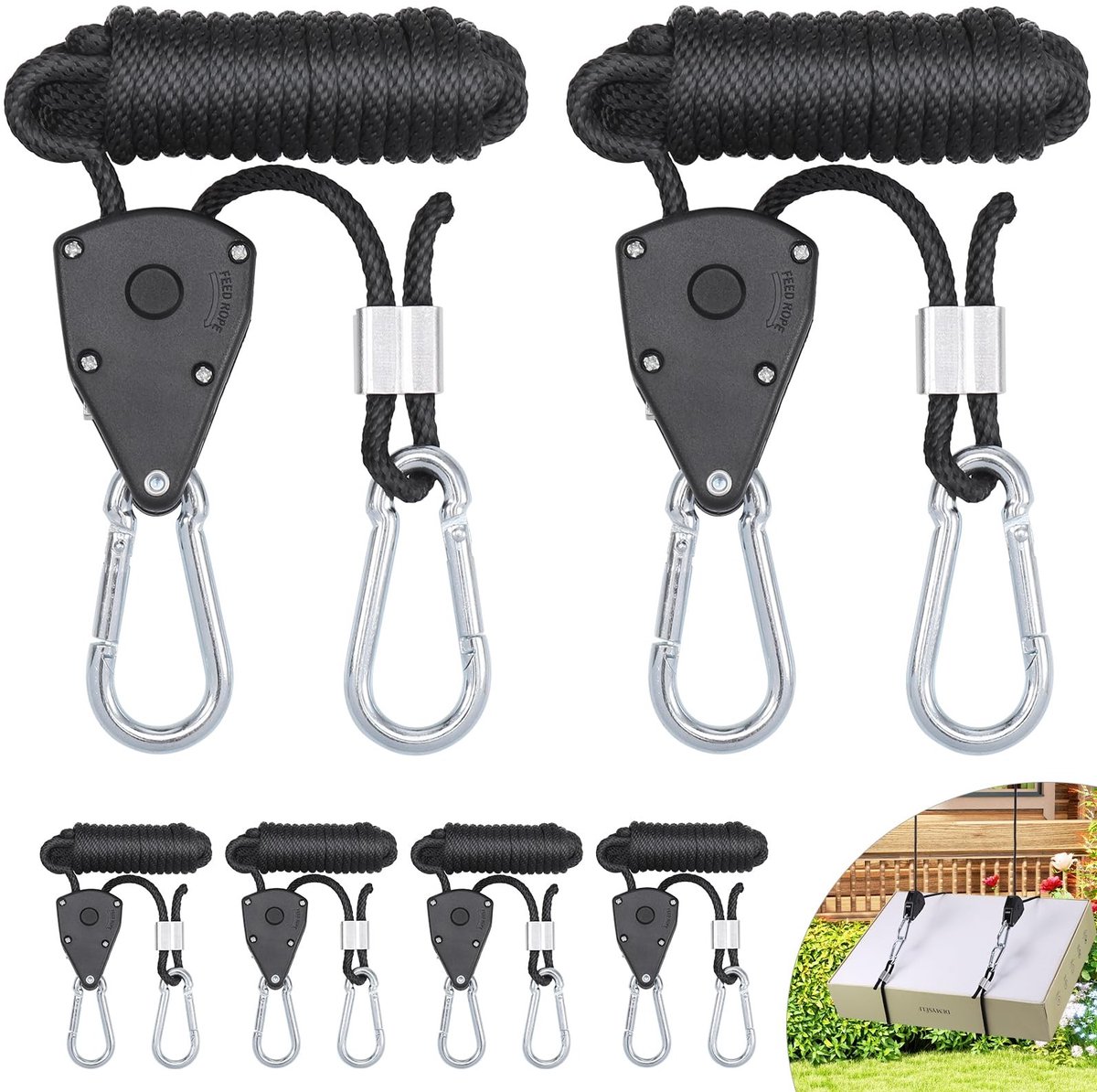 Dailygoods - Ratelhangers - Verstelbare touwratel - 6 stuks - 1/8 inch - Robuust en duurzaam - Perfect voor planten en tenten - 65 kg draagkracht