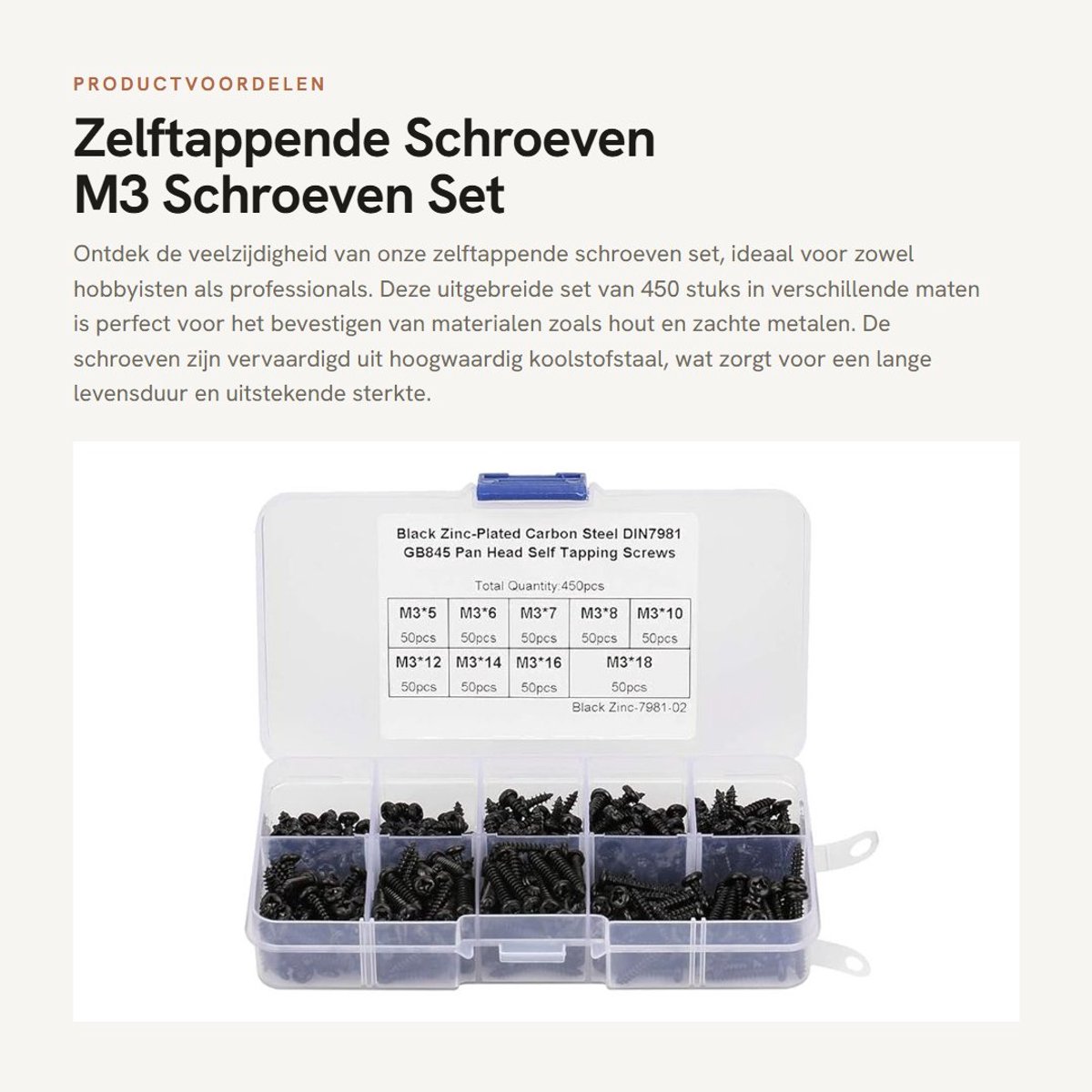 Dailygoods- Zelftappende Schroeven 450 stuks - Schroevenset - Koolstofstaal - Pan Hoofd - Hoge Hardheid - Voor Hout/Zacht Metaal