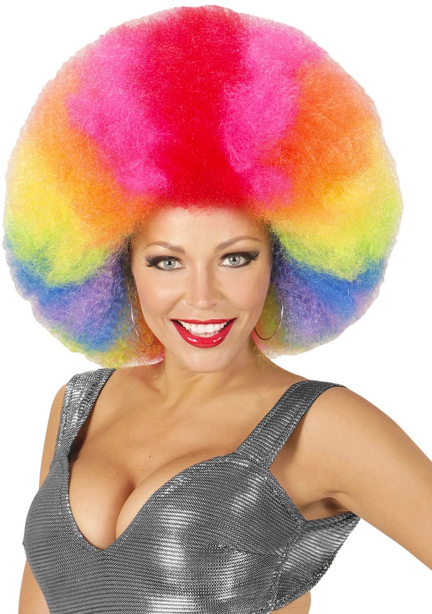 Afro pruik regenboogkleur