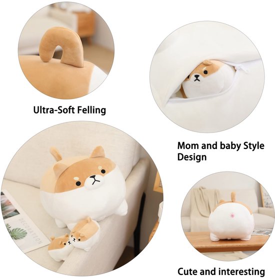 Knuffeldier met 4 Shiba Inu-knuffels in haar buik, gevuld katoenen pluche dier speelgoed cadeau voor kinderen — afbeelding 2