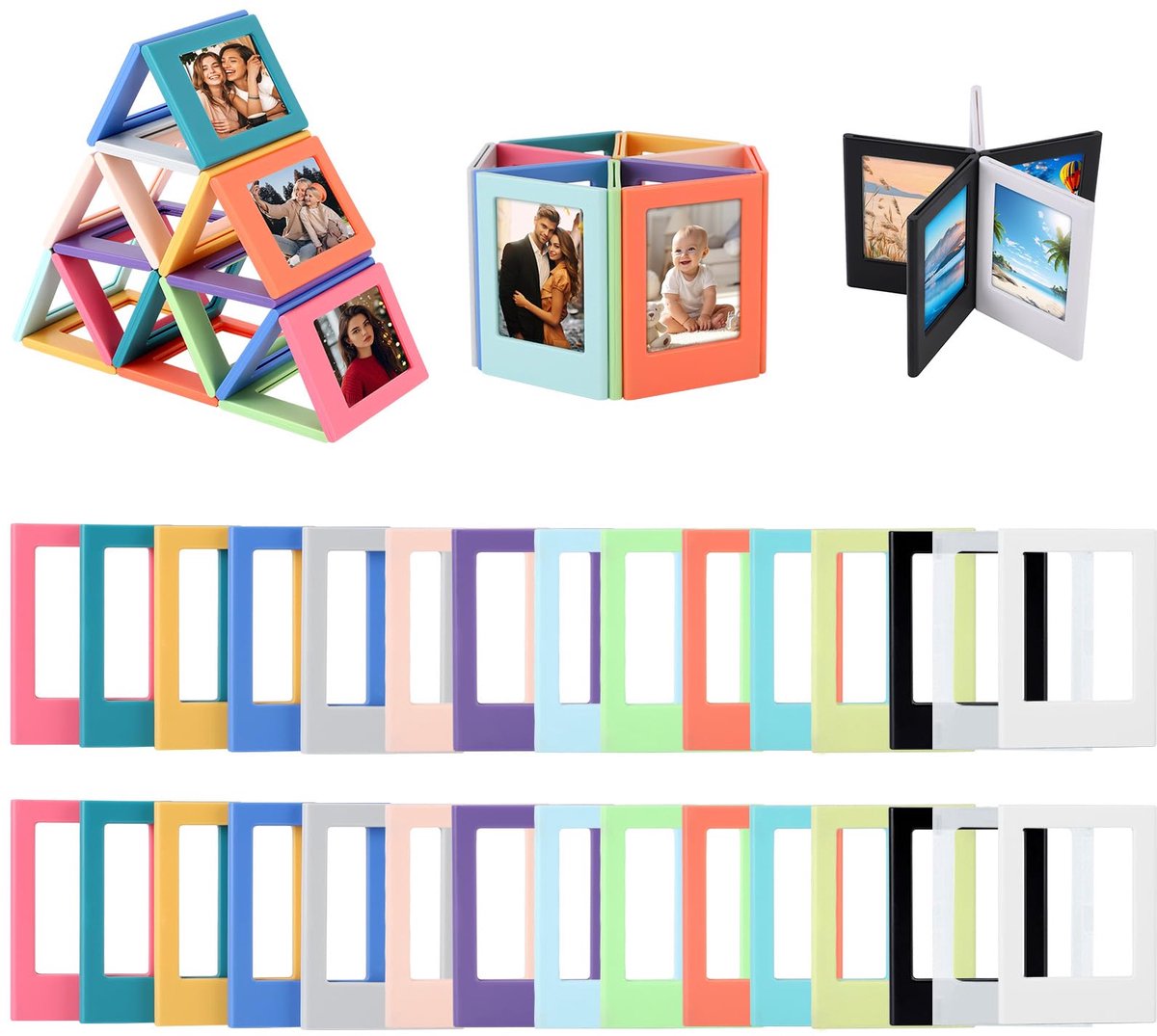 20-delig 7,6 cm Magnetische Fotolijst, Plastic Kleurrijke Fotolijst Set, Mini Magnetische Lijsten voor Koelkast, Tafel Fotoweergave voor Thuis Kantoor (Veelkleurig, 34)