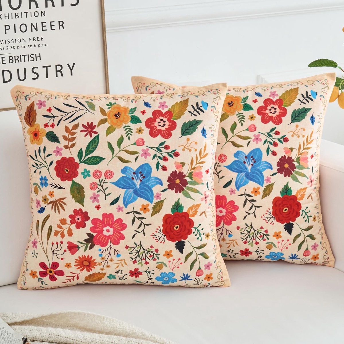 Set met 2 decoratieve kussenhoezen, 40 x 40 cm, Boho, Ethno-stijl, Vintage, decoratieve kussenhoezen, 40 x 40 cm, dubbelzijdig bedrukt, voor huis, sofa, woonkamer, slaapkamer
