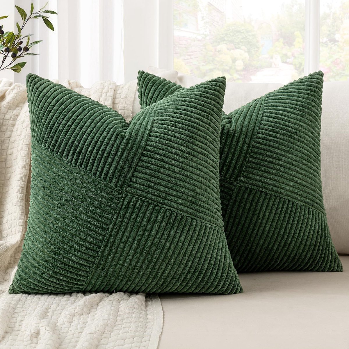 Daisy Green Kussensloop 45 x 45 cm, set van 2 Euro Design Cordless Kussens Decoratieve Kussenhoes Sofa Kussen Woonkamer Kantoor