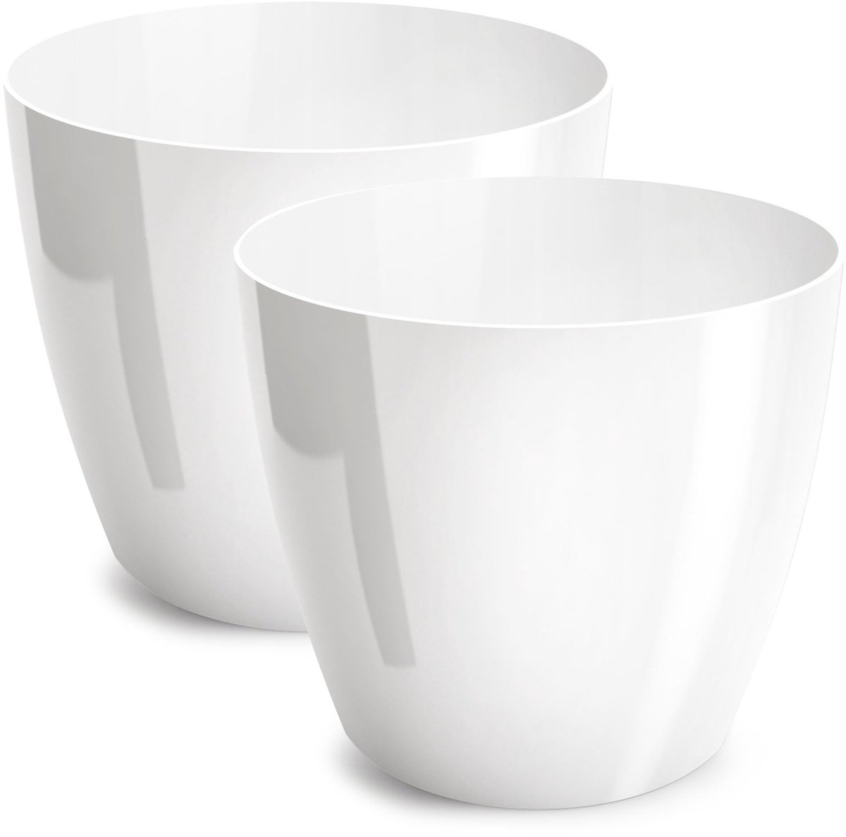 glanzend, overpot, kunststof, decoratief, voor grote en kleine planten, set van 2, kruidenpot, wit, doorsnede 16 cm