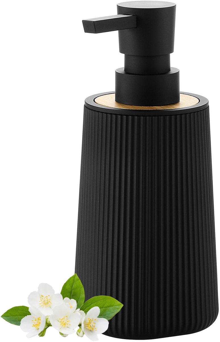Zeepdispenser Zwart – Navulbare Handzeep Dispenser van Kunststof voor Badkamer, Keuken en Wastafel (Zwart Bamboe)