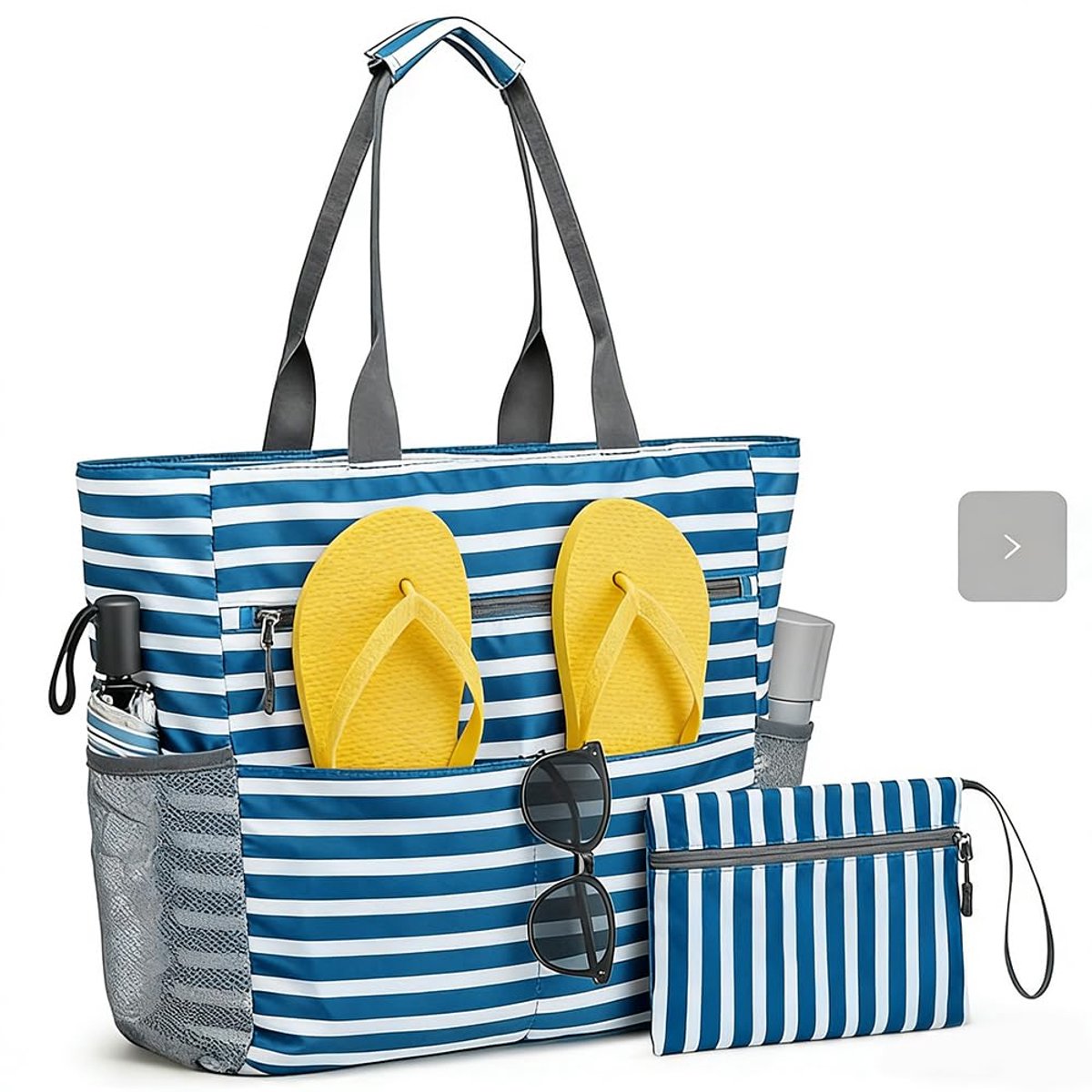 Strandtas met ritssluiting, XXL, opvouwbare lichte badtas voor dames met meerdere zakken, waterdicht, zanddicht, voor vakantie, reizen, fitnessstudio, picknick
