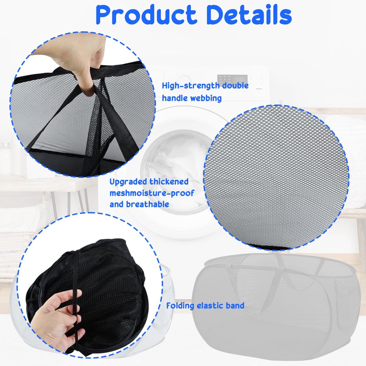 2 stuks wasmand, opvouwbare wasmand, ruimtebesparend, vuile doekhouder, pop-up wasverzamelaar, opvouwbare wasmand, vuile kleding, accessoires voor het opbergen van kleding
