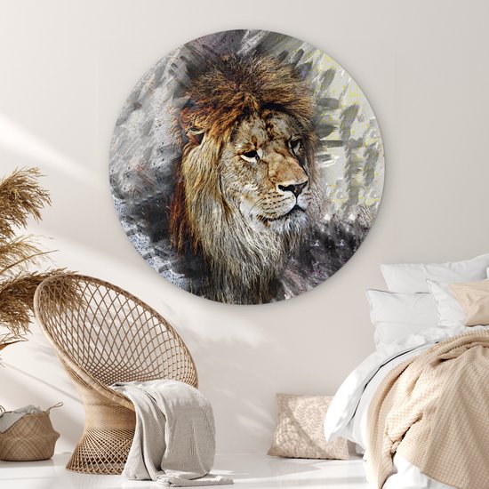 WallCircle® Wandcirkel 120x120 cm - Muurcirkel Leeuw - Patronen - Kleuren - Muurdecoratie woonkamer - Wanddecoratie slaapkamer - Kamer decoratie accessoires - Ronde schilderijen XXL