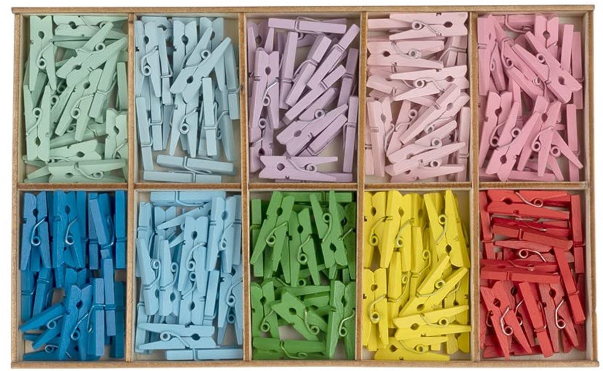 mit Herz Mini-houten knijpers, 200 stuks, kleine wasknijpers, 2,5 cm hoog, voor foto's op koord, fotowand, adventskalender, vlaggetjesslinger, geldgeschenken, decoratie voor Kerstmis, 10 kleuren