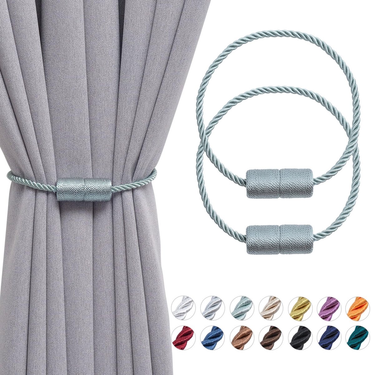 Gordijn Tiebacks 16 Inch Handgemaakte Weave Touw Gordijn Holdbacks Handige Decoratieve Gordijn Drape Tie Ruggen voor Home & Office Window Drapery (Blauw-grijs)